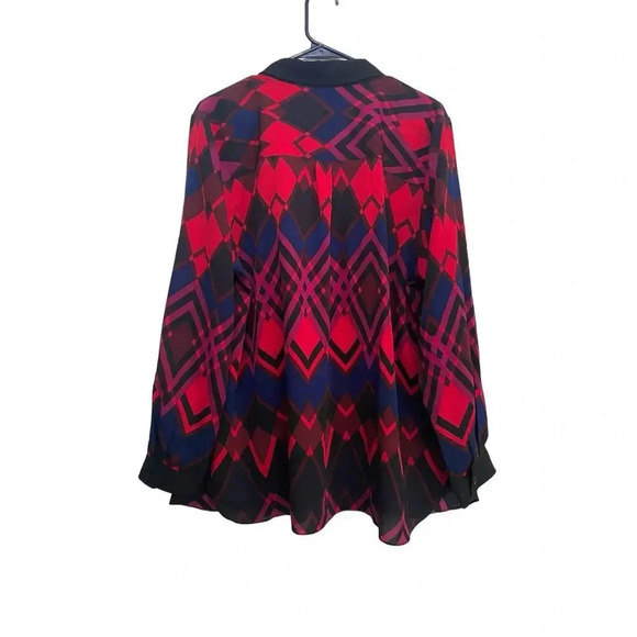 NWT Bob Mackie Red Geometric Long Sleeve Button-Down Top Size XL - Picture 2 of 4
